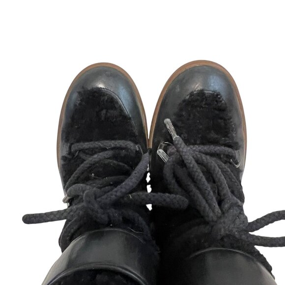 Coach wedge boots Monroe Shearling size 8 black leather high heel booties - Picture 5 of 16